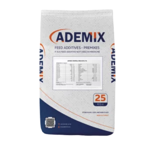 ADEMIX MINERAL BROILER 25 kg bag, a mineral premix supplement for optimal broiler chicken growth.