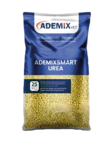 ADEMIXSMART UREA feed additive bag, 25 kg, a smart or protected urea source of non-protein nitrogen for livestock feed.