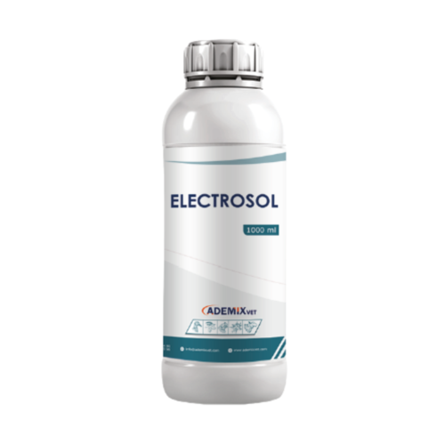 ELECTROSOL bottle for treating mineral deficiencies and enhancing poultry health by Ademix Vet.
