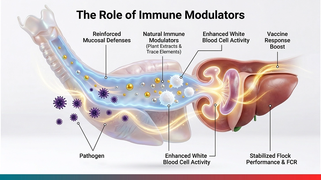 Illustration of Clostridia infection and Necrotic Enteritis (NE) in the poultry digestive tract, affecting nutrient absorption and flock health.
